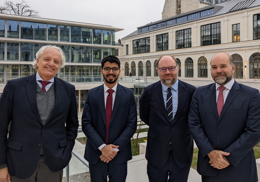Photo (L-R): Prof. Diego P. Fernández Arroyo, director of the LLM in Transnational Arbitration and Dispute Settlement, Akash Santosh Karmarkar, LLM candidate, John Adam, partner at Squire Patton Boggs, and José Feris, partner at Squire Patton Boggs.