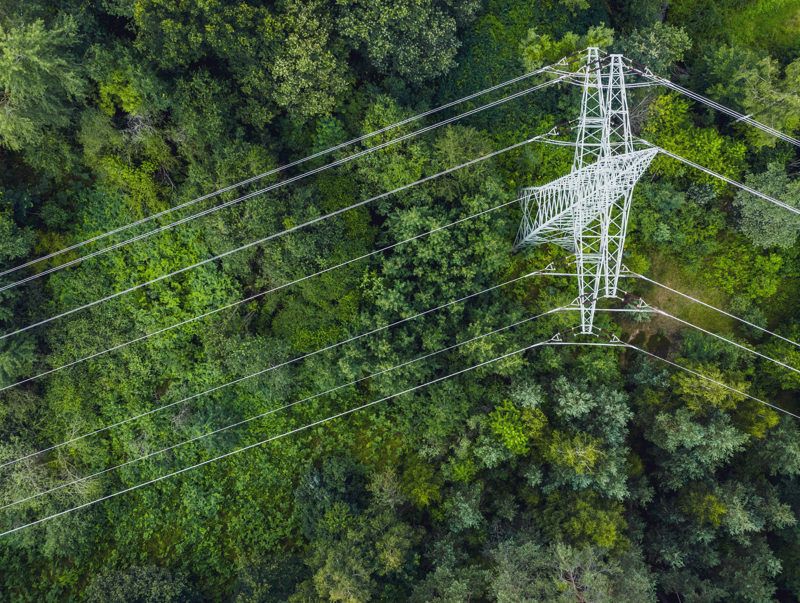 Ariel view of power lines