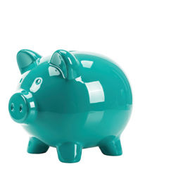 Teal piggy bank